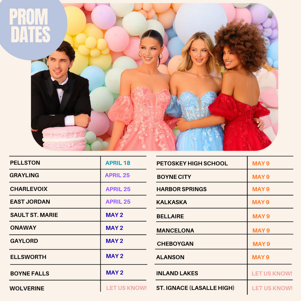 Prom 2026 Dates & Spring Break Party! – Petoskey Bridal
