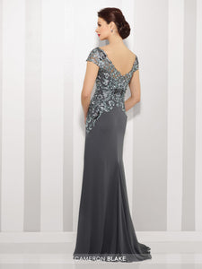 Back View Navy Blue and Turquoise Heather Gray Mother of the Bride Gown
