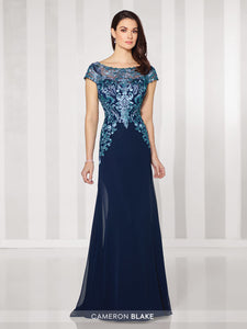 Navy Blue and Turquoise Front View Mother of the Bride Gown
